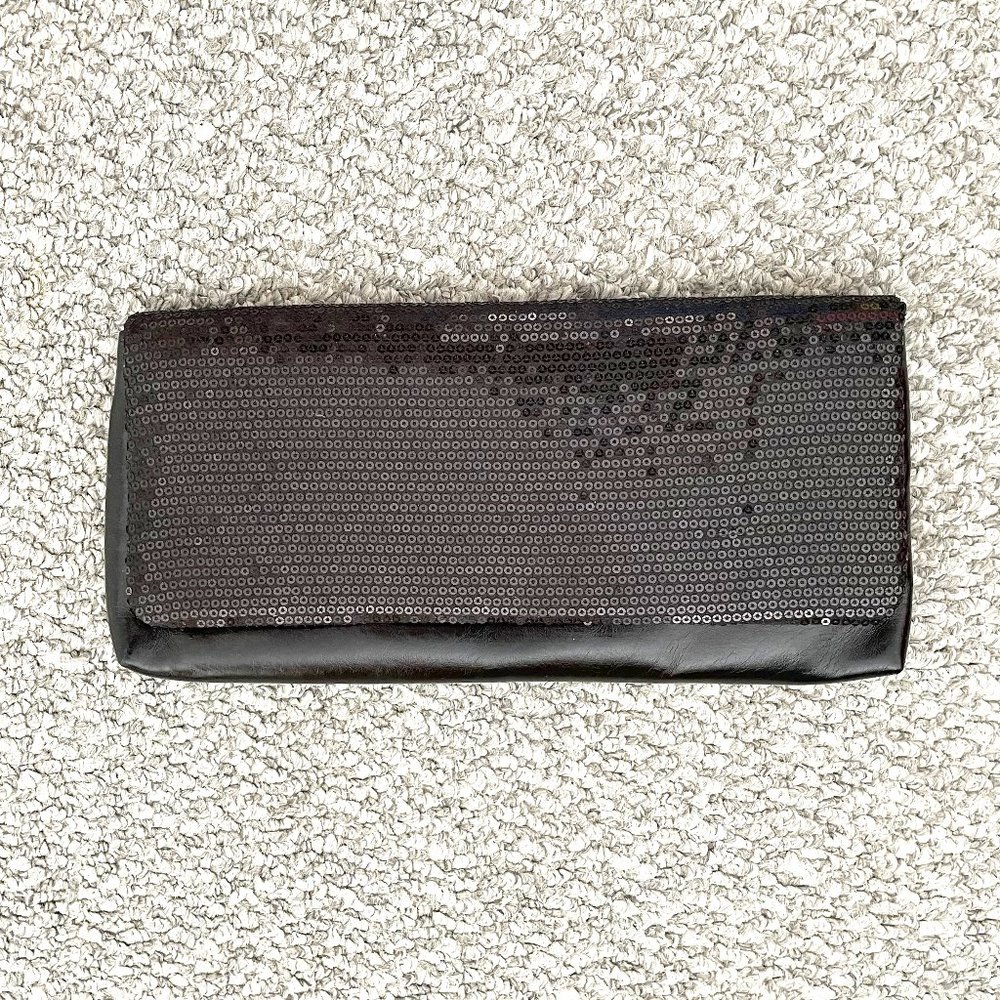 La Regale Black Sequin Clutch Evening Bag Purse w/Strap - NWT